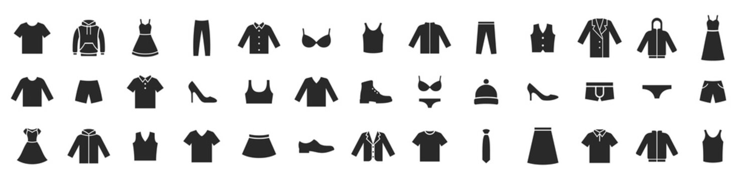 Clothes icons set isolated on white background. Clothing icons. Vector