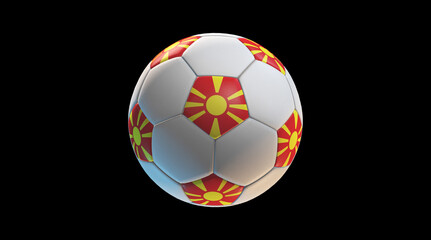 Obraz premium Soccer ball with the flag of North Macedonia on black background. 3D Rendering