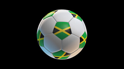 Soccer ball with the flag of Jamaica on black background. 3D Rendering