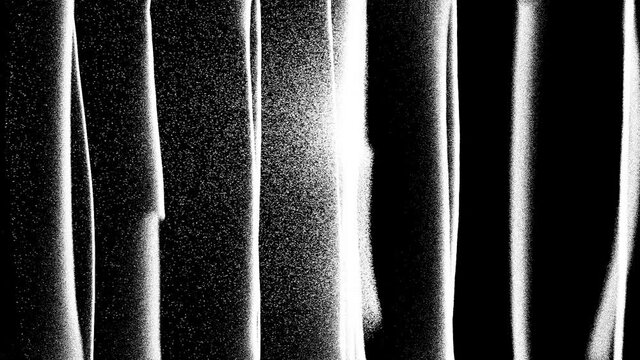 Animation of white vertical hand drawn lines with grunge texture on black background. Stop motion effect. Seamless loop.
