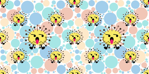 Seamless pattern of Cute cartoon germ in flat style design isolated on circle fill background. Bacteriology concept design. Cartoon microbes. Vector illustration eps10.