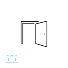 Door open line icon. Door entrance, 
emergency Exit way sign. Simple pictogram outline style logo for web site and app. Editable stroke. Vector illustration. Design on white background. EPS 10
