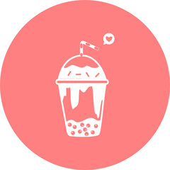 Bubble milk tea in circle icon. Cute  Thai Tea in flat style. Vector art illustration in round shape icon. Elements for design cold drinks products, logo beverage, grocery store, soft drink. 