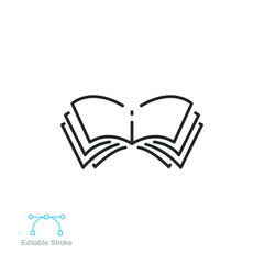 Open book line icon. E-book, cover digital magazine, dictionary, science novel. simple pictogram for bookstore, library logo Editable stroke. vector illustration. Design on white background. EPS 10
