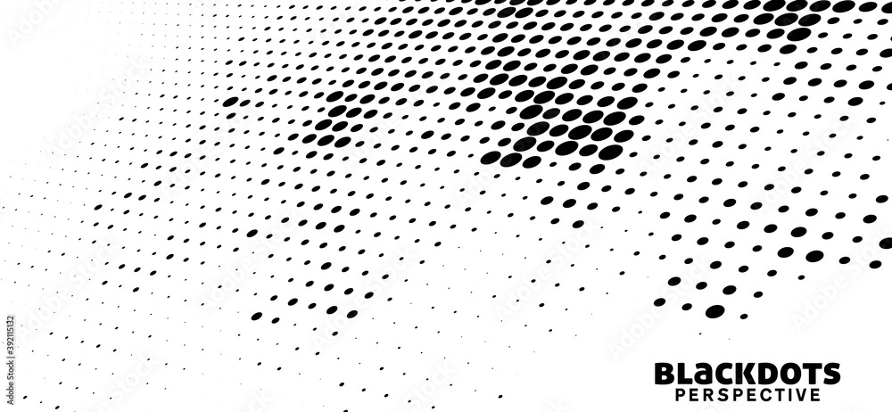 Poster black and white halftone background with perspective dots