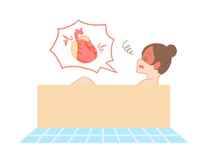 入浴で心臓に負担がかかる　横向き　女性(線無し)