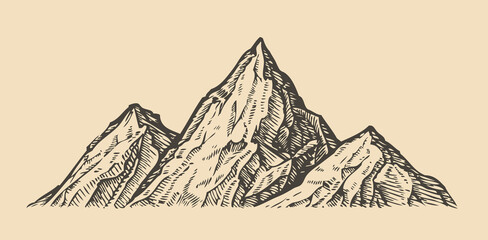 Mountain landscape sketch. Nature vintage vector illustration