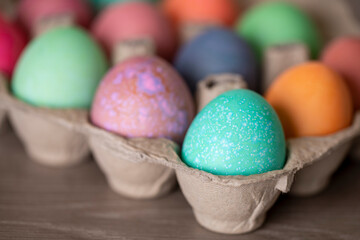 Colorful Easter Eggs in Egg Carton