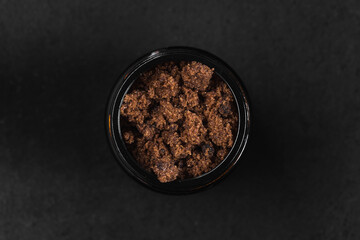 Dark muscovado sugar, Barbados brown sugar in the jar.