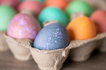 Colorful Easter Eggs in Egg Carton
