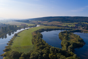 Drone panorama over lake and landscape in Germany