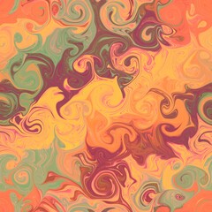 Multicolored swirls in paper marbling technics. Abstract Seamless pattern of spirals of different shapes and sizes in peach pastel colors. Ebru imitation for textile print, wrapping and digital paper