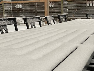 Patio covered with snow in the winter