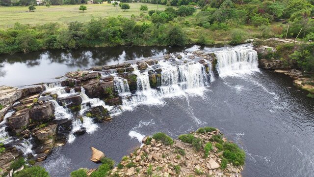 Grande waterfall, Serra do Cip&oacute;. Aerial view of Grande waterfall in Minas Gerais