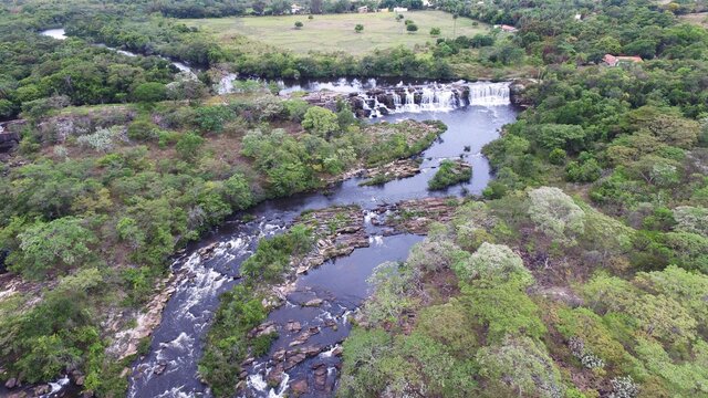 Grande waterfall, Serra do Cip&oacute;. Aerial view of Grande waterfall in Minas Gerais