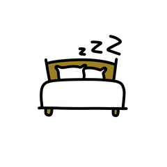 bed doodle icon, vector color line illustration