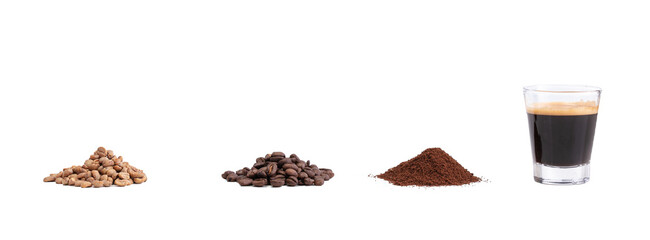 Green coffee, roasted, ground with the grinder and espresso