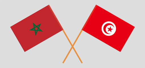 Crossed flags of Morocco and Tunisia
