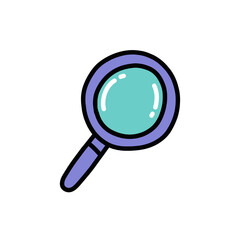 magnifier doodle icon, vector color line illustration