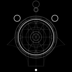 Black and white sacred geometry design for apparel. Mystical tattoo sketch. Hipster lineart. Alchemical symbol. Isolated vector illustration.