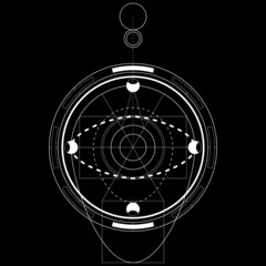 Black and white sacred geometry design for apparel. Mystical tattoo sketch. Hipster lineart. Alchemical symbol. Isolated vector illustration.