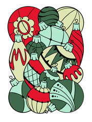 colored Christmas toys for greeting card