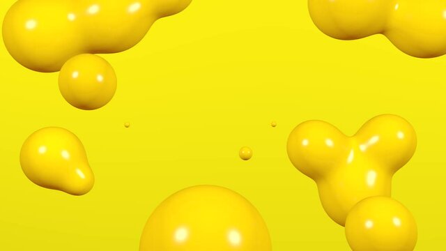 Abstract liquid viscous fluid soap yellow metaballs background slow motion animation