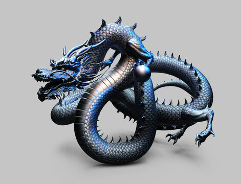 chinese monster dragon silver- 3d rendering