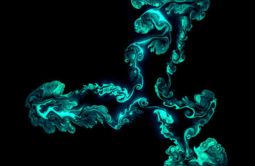 Computer generated turquoise artificial fluid paint splash spinner texture