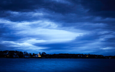 Night Sky with Dramatic Clouds over Cape Cod in November 
