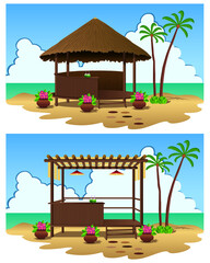 Pleasant pergola gazebo pavilion to relax and enjoy the tropical beach landscape. Vector illustration.