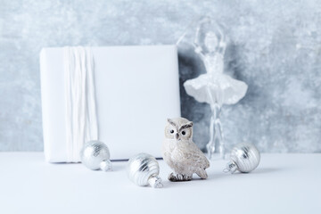 Christmas decoration. Bright wooden background