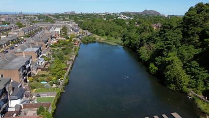 Fototapeta premium Aerial: lake and part of city view, Craiglockhart Hill, Edinburgh