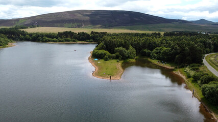 Lake aerial view, Harlaw Reservoir, Pentland Hills, Edinburgh