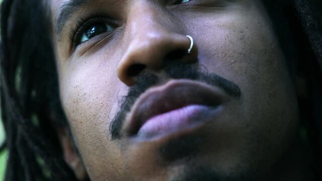 Close Up African American Man Looking Up, Shallow Focus