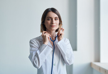 Housing construction medical gown woman Doctor stethoscope medicine laboratory interior window