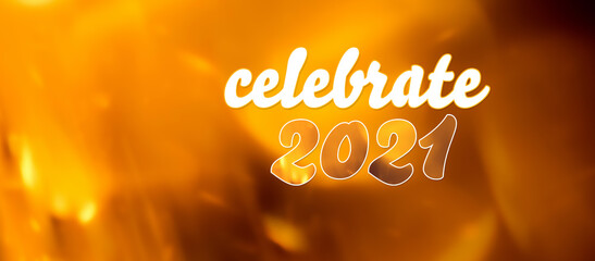 Gold and white celebrate 2021 Happy New Year cover banner with copy space