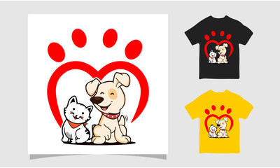 Dog and cat love each other t-shirt in a love frame, Dog friendly poster