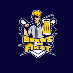 beer brew baseball team sport mascot emblem vector illustration