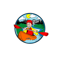 playful canoe adventure on a rapid river mountain nature vector illustration