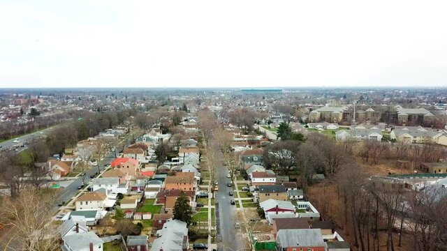 Aerial View of a Suburban Neighborhood in Queens, New York.