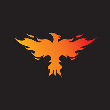 simple abstract flaming flying phoenix bird vector icon