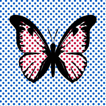 Vector illustration of a butterfly in pop art style. Pop design for t-shirts