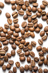 Roasted coffee beans isolated on the white background
