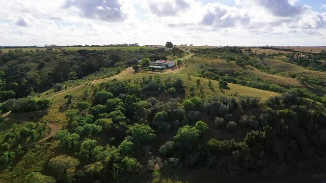 Aerial view natural landscape with Guadiana river, close to Herdade do Vau, Portugal.