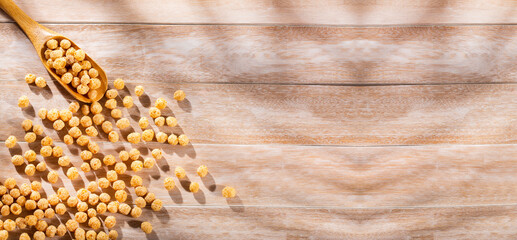Chenopodium quinoa cereal in the wooden spoon