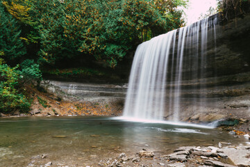 Bridal Veil Falls on Manitoulin island. A 35 ft high photogenic waterfall during fall