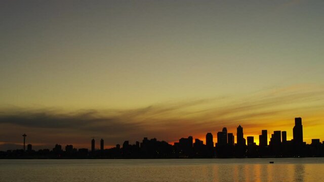 Sunrise timelapse over city of Seattle, Washington.