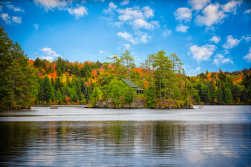 Fototapeta premium autumn landscape with lake