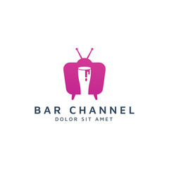 television and bar negative space logo design